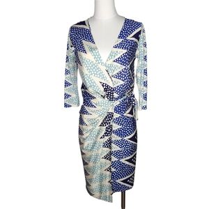 DVF Vintage Silk Knit Wrap Dress Geometric Blue 6